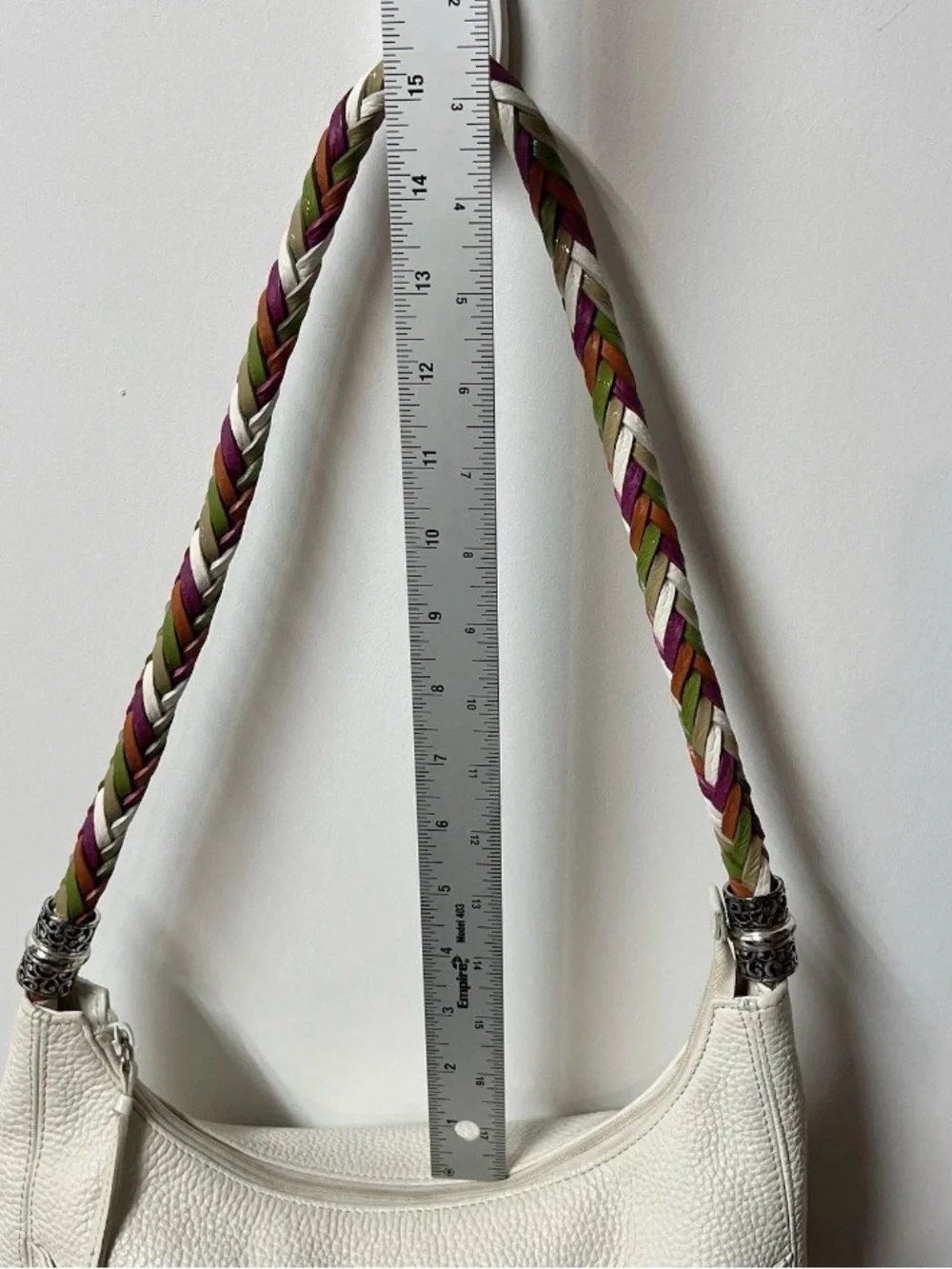 Brighton Cream Leather Shoulder Bag with Multicolor Braided Strap